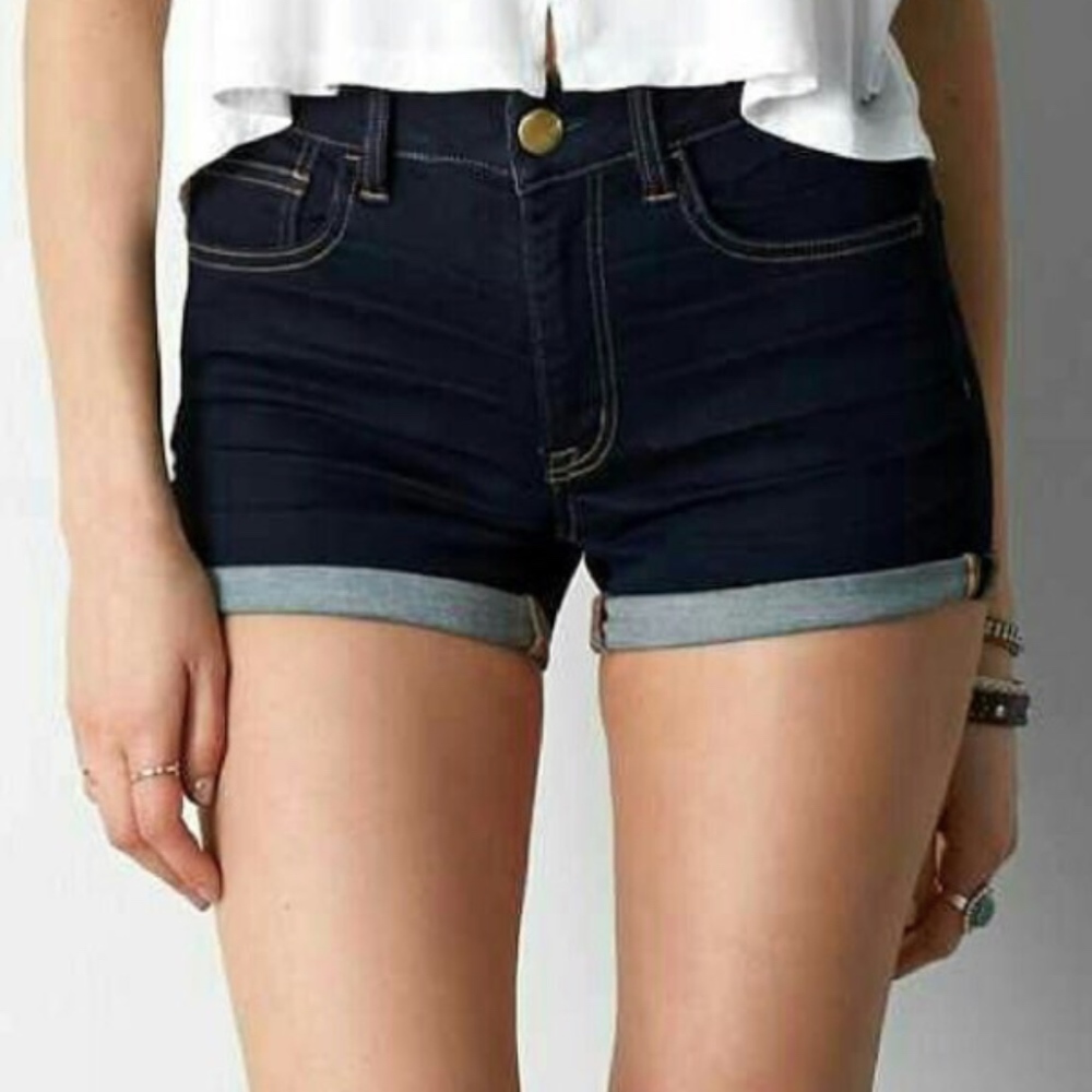 AEO HI RISE SHORTIE DARK WASH